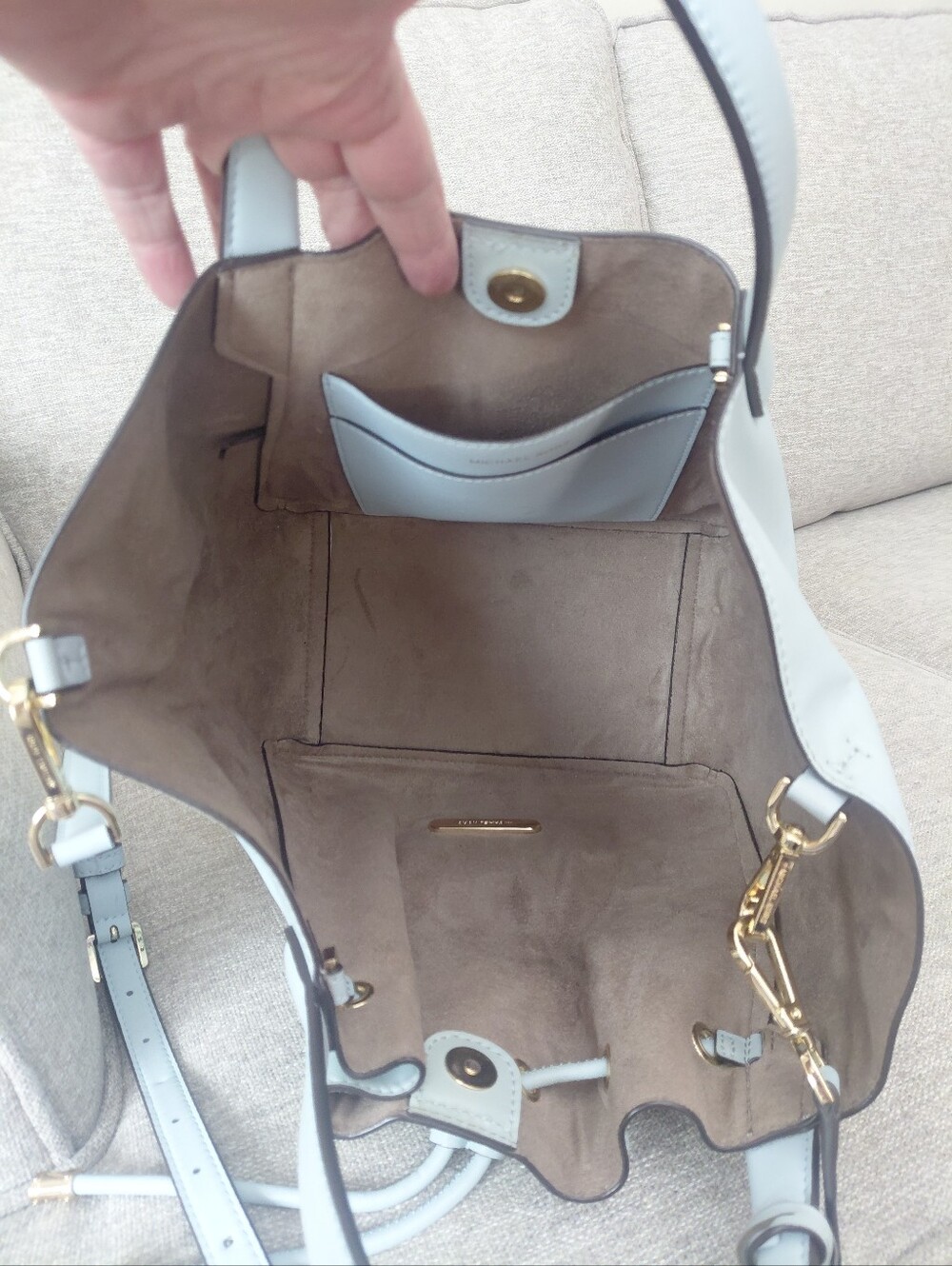 Michael Kors Phoebe Blue Drawstring Tote with Gold Hardware - Picture 8 of 12